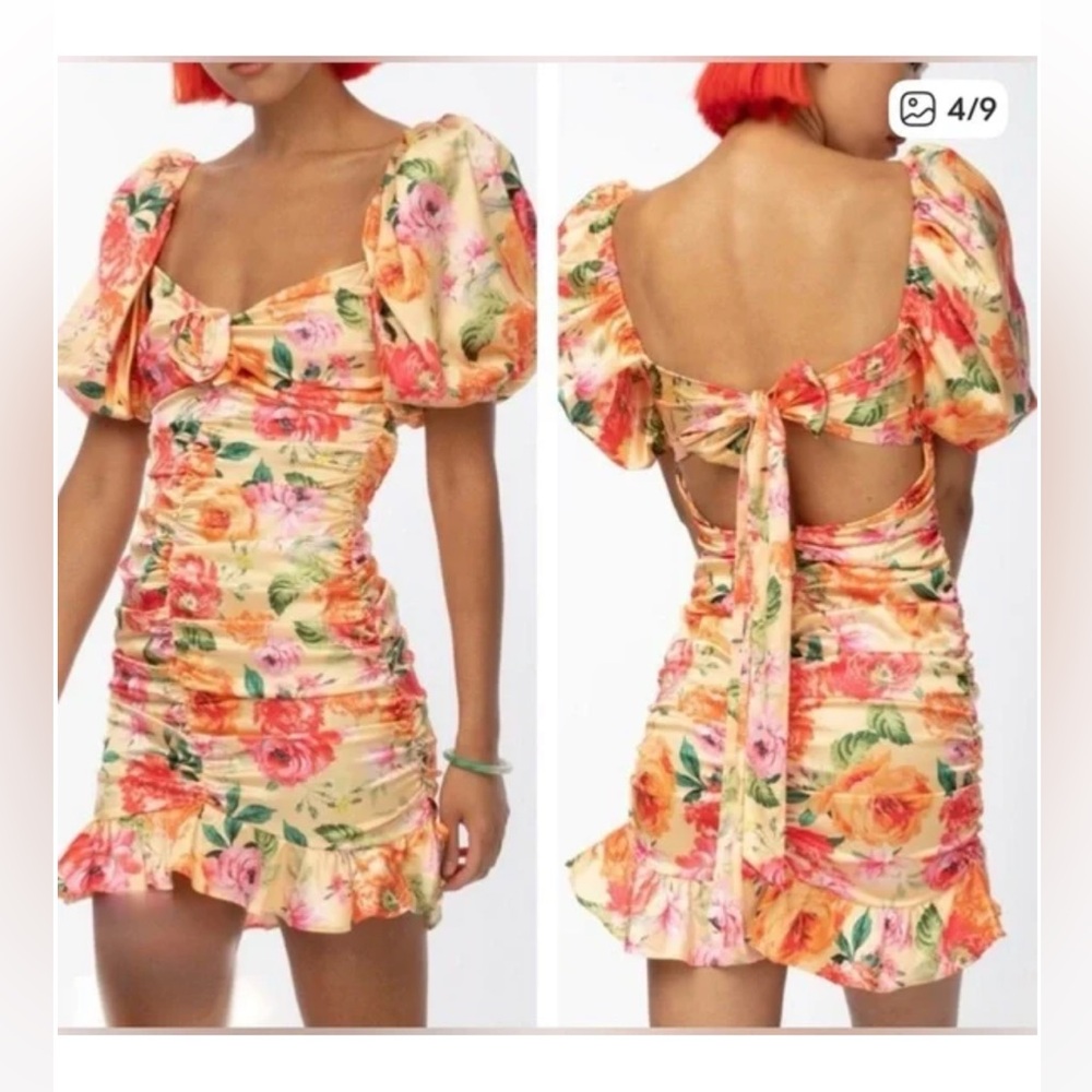 NWT For Love & Lemons Versilla Floral Mini Dress in Red Yellow